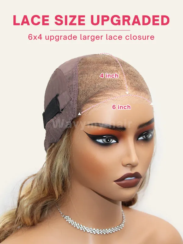 Wavymy Wear Go Glueless Wig Ash Blonde Honey Highlight Body Wave  Pre Cut 4x6 Lace Wig Preplucked with Natural Hairline