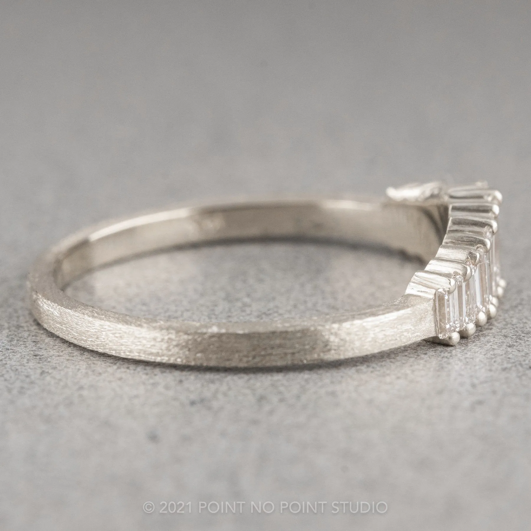 White Baguette Sparrow Diamond Wedding Band, 14k White Gold