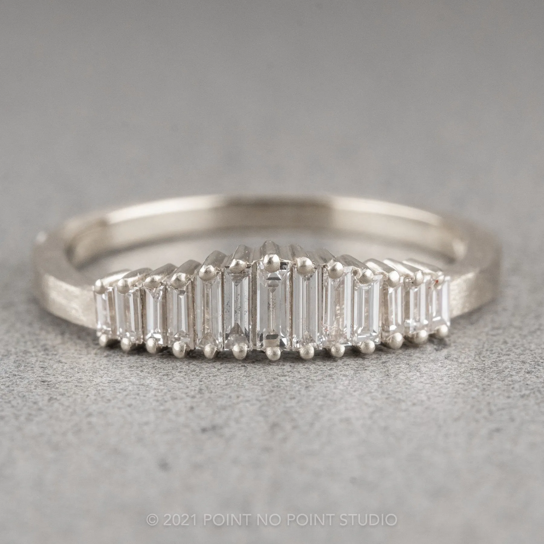 White Baguette Sparrow Diamond Wedding Band, 14k White Gold