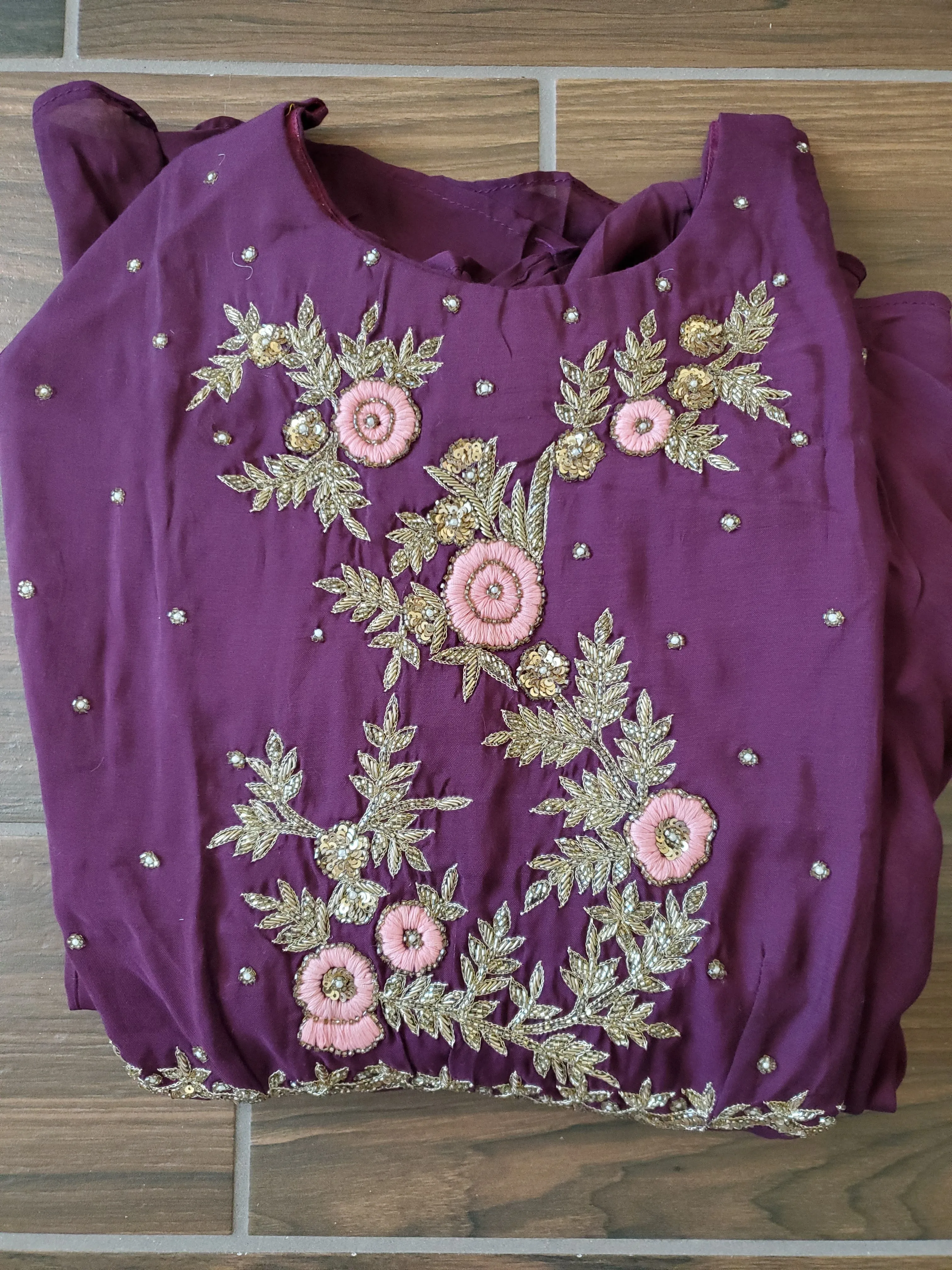 Wine Color Long Gown With Hand Embroidery Work