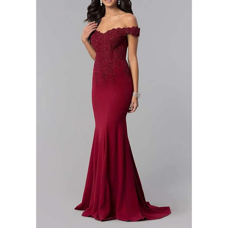 Women's Mermaid Bridesmaid Dresses Long Prom Gown Lace Formal Evening Dresses