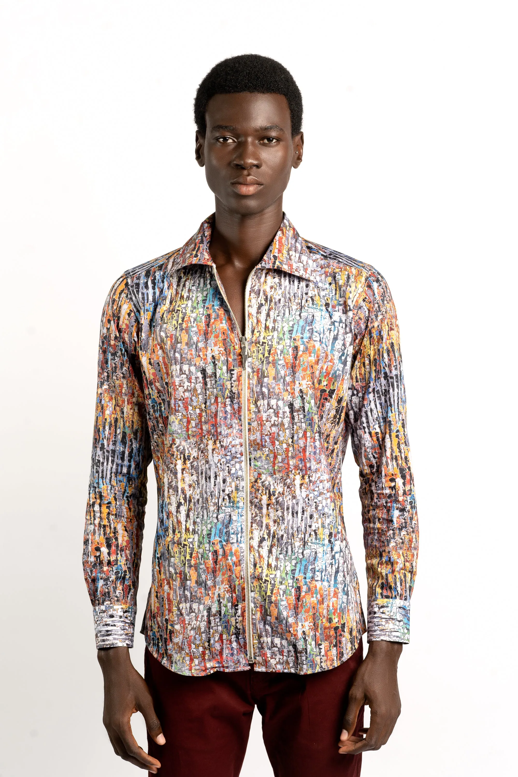 ZIP-UP SHIRT - "CROWD PAINTING"